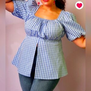 Eloquii split front puff sleeve blouse.